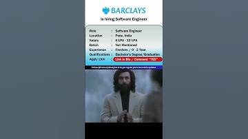 Barclays Hiring Software Engineers in Pune | 0-2 Yrs Exp | 6-12 LPA  #viral #jobs #jobs2025