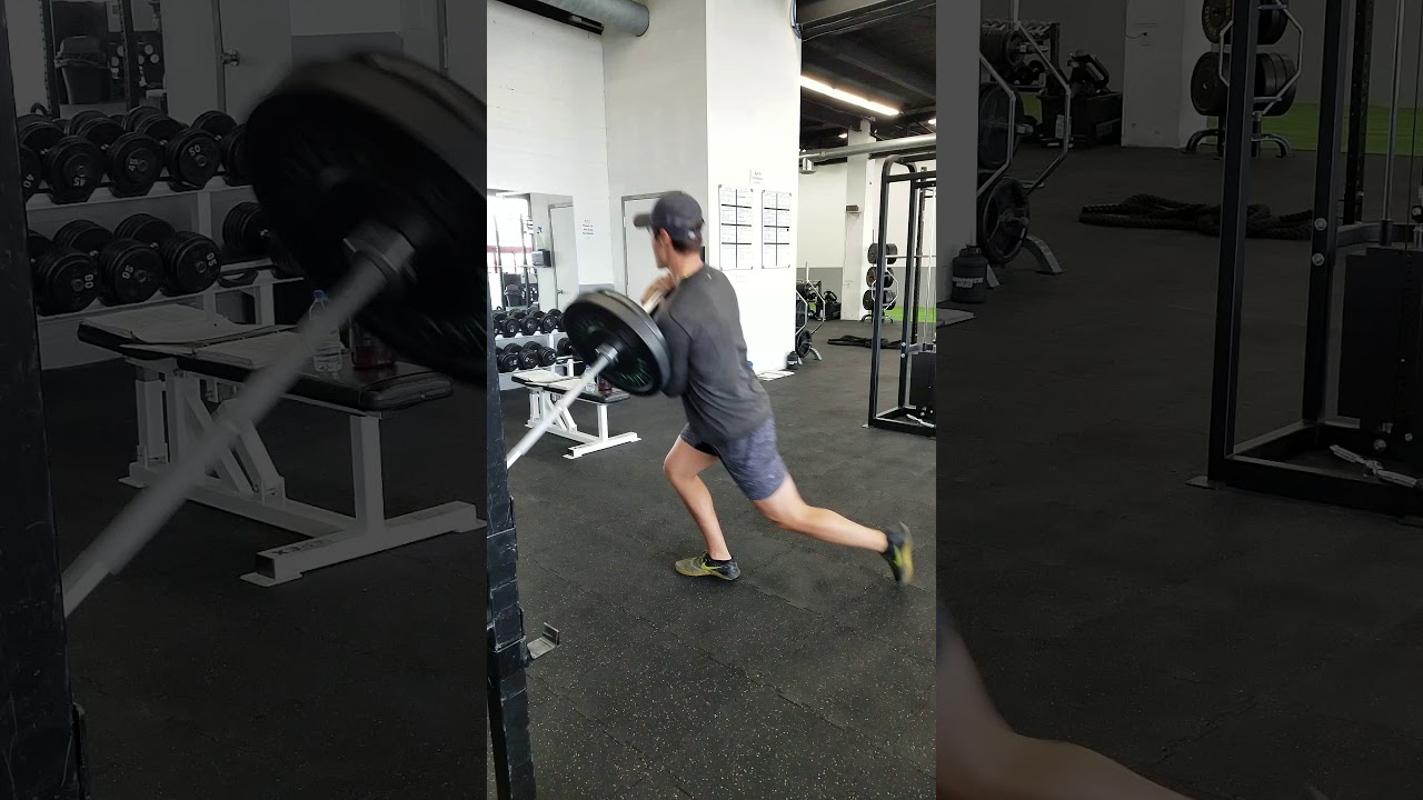 Landmine Lateral Crossunder Lunge + Knee Drive - YouTube