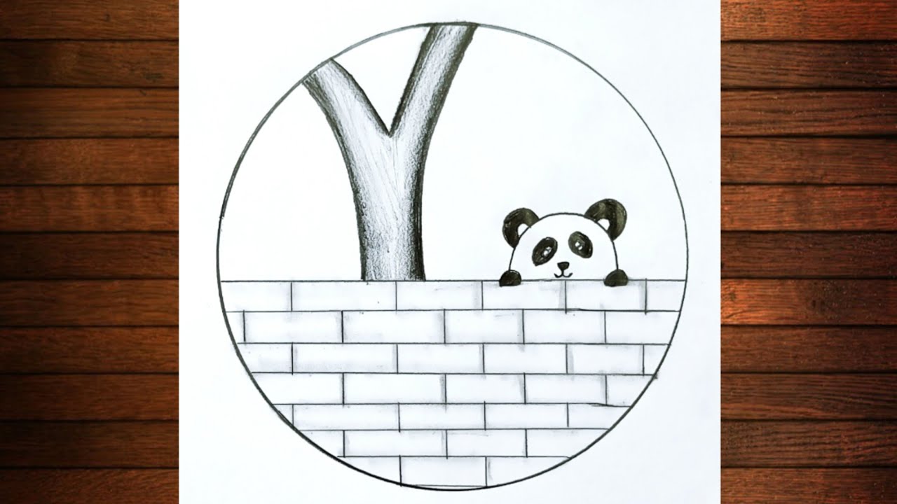 Easy Circle Scenery Drawing | Pencil Drawing in Circle Easy Step By Step | Panda Drawing in Circle