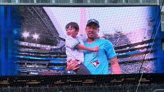Toronto Blue Jays pitcher Yusei Kikuchi Bobblehead night. Son Leo throws first pitch 4K HDR video