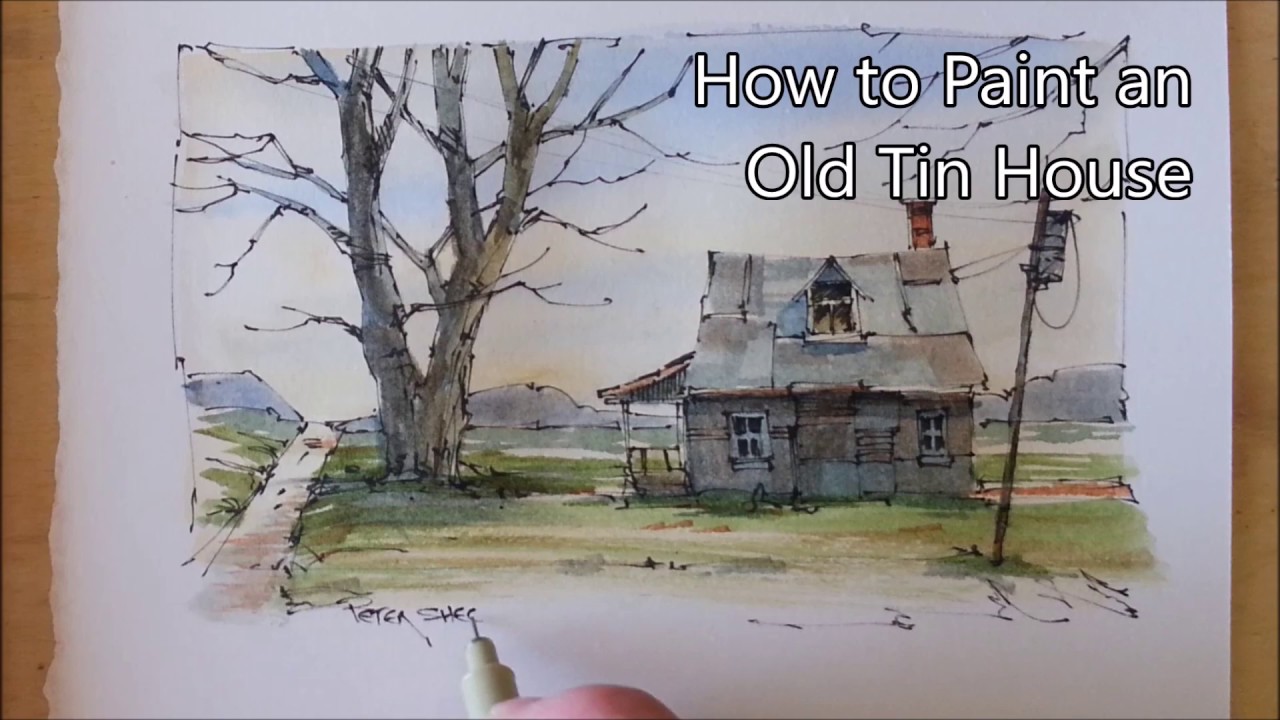 Line Drawing With Watercolor : How to draw and paint an old farmhouse line wash