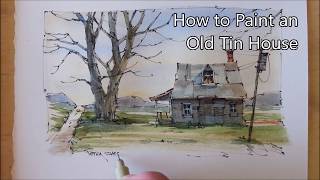 How to Draw and paint an Old Farmhouse Line and Wash Watercolor. Beginner lesson. Peter Sheeler