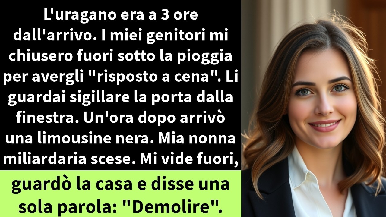 Quando l'uragano stava per colpire, i miei genitori mi hanno chiuso fuori dalla loro villa. Avevo 33 anni, consulente per la privacy, ma per loro ero solo una delusione. Mia madre mi ha guardata...