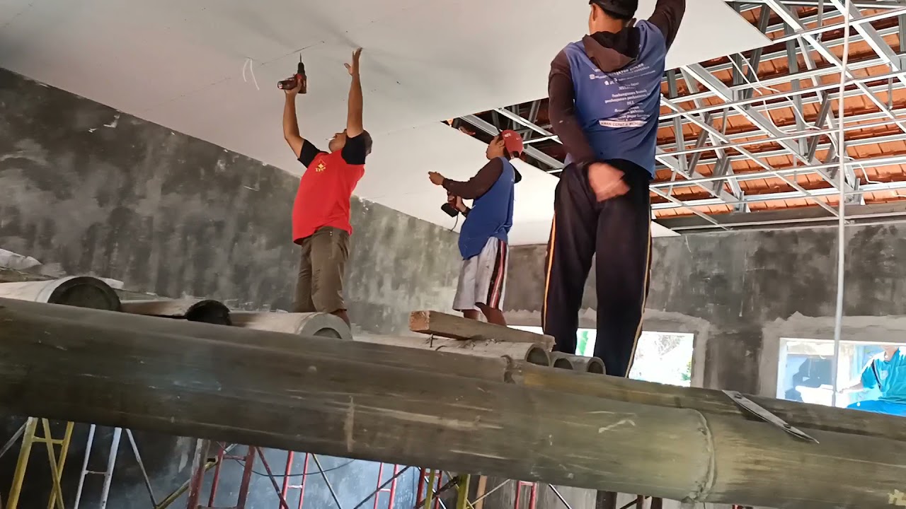 pemasangan plafon gipsum bord rangka hollow kompon...