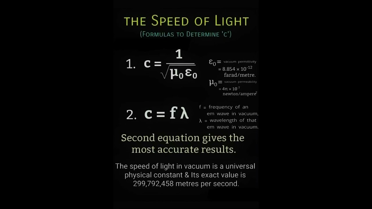 Speed of light formula for determine the value of C 