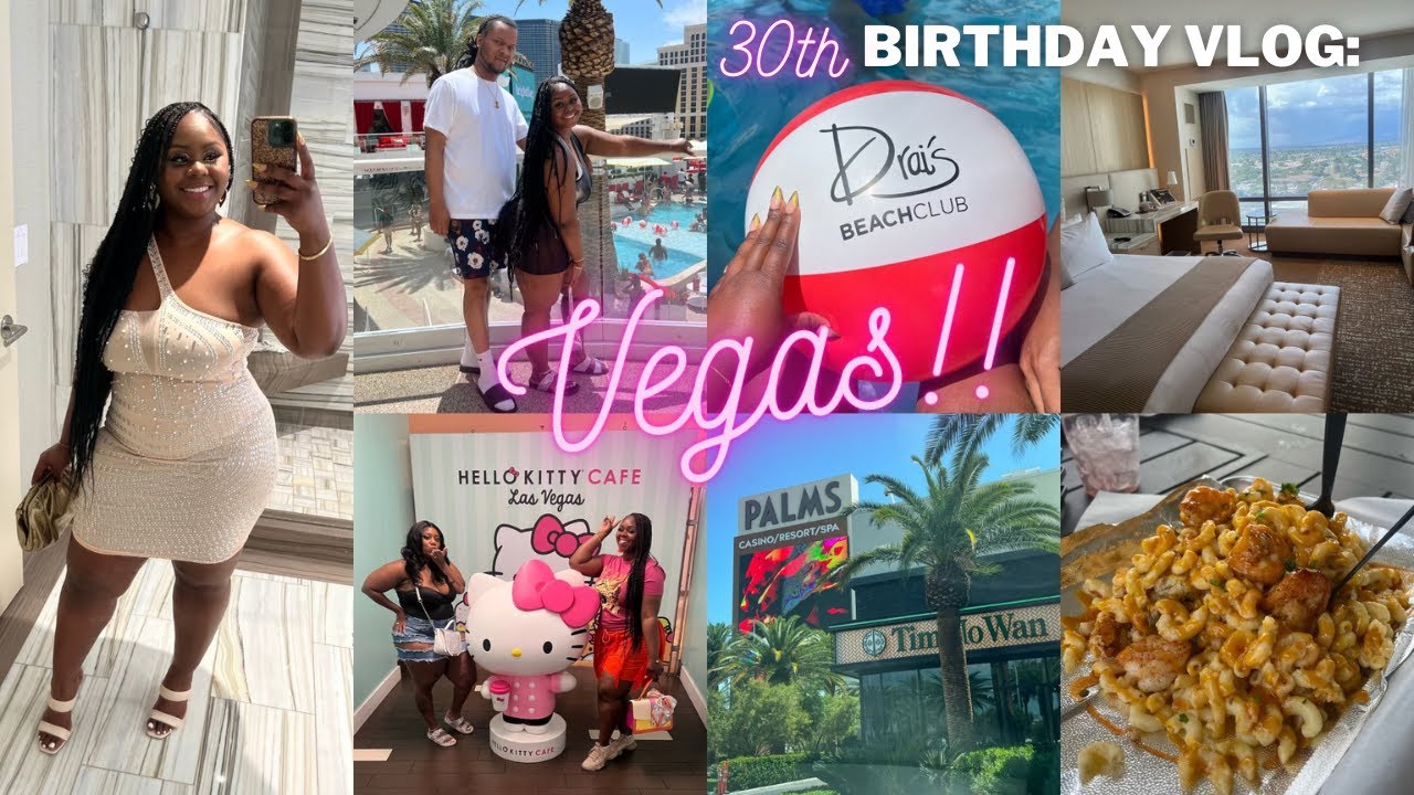 Vegas Birthday Vlog: Couples trip, forgot my bday dress, Palms Resort room tour, Drais beach club