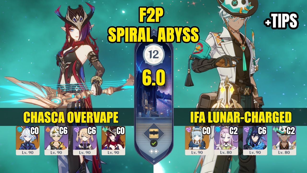 F2P Spiral Abyss 6.0 Floor 12 | C0 Chasca Overvape & C2 Ifa Lunar-Charged | Genshin Impact