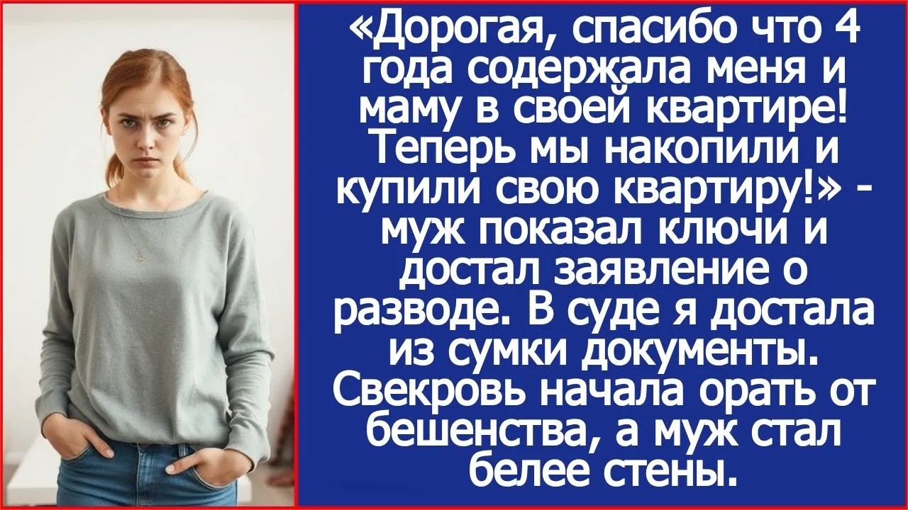 Дорогая, спасибо что 4 года содержала меня и маму в своей квартире! Теперь мы накопили на свою!
