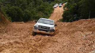 Isuzu D'Max and Toyota Hilux Pickup Truck On a Muddy Climb Track - 4x4 Driving Skill In Mud Route