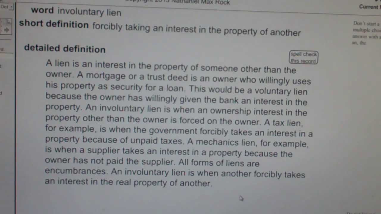 involuntary lien Real Estate License Exam Study Guide YouTube