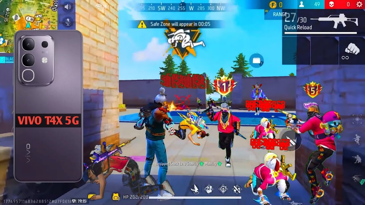  FreeFire Highlights Vivo T4x 5GSettings F 90% Headshot RateDefault Dpi 392°120Hz