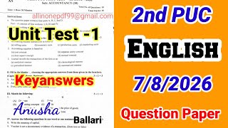 2nd PUC English Unit Test 1 Question Paper 2026 with Answers