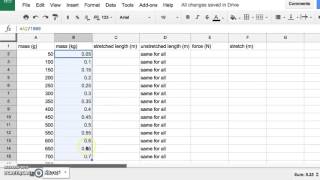 Physics: Setting up google sheet for egg bungee jump