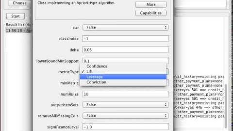 Alternative metrics for association rules in Weka