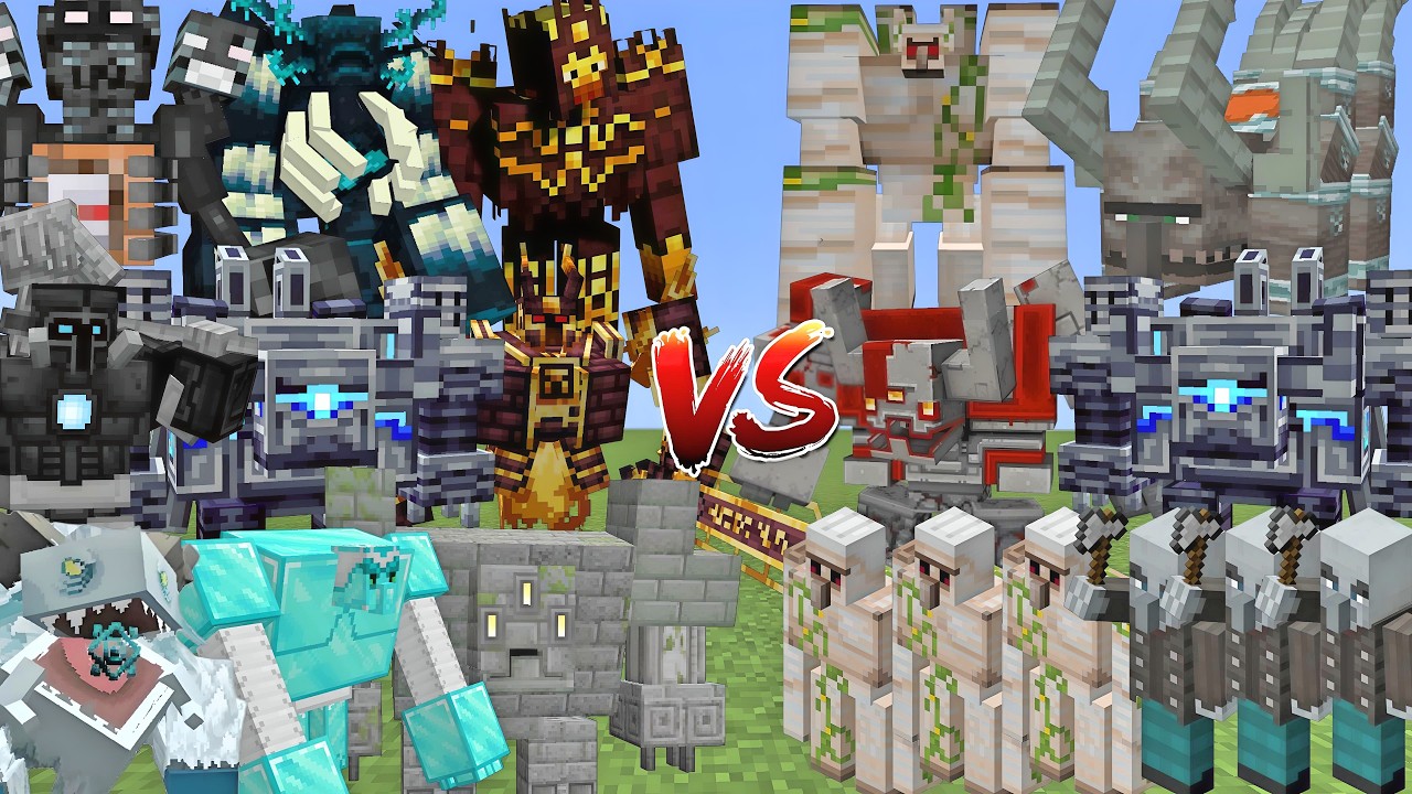 OP BOSSES VS IRON GOLEMS & PILLAGERS ALLIANCE MOBS BATTLE IN MINECRAFT ...