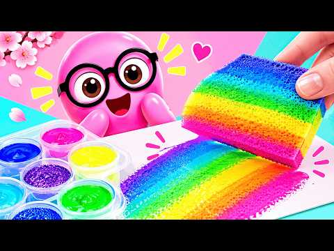 スポンジで塗る虹色スポンジペイント！  かんたん絵の具アート DIY