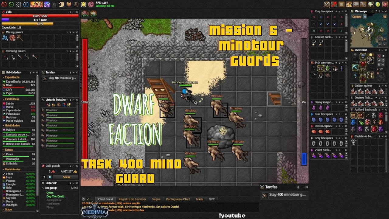 Medivia | Dwarf Faction | Mission 5 - Minotaur Guards | Task 400 Mino Guards |