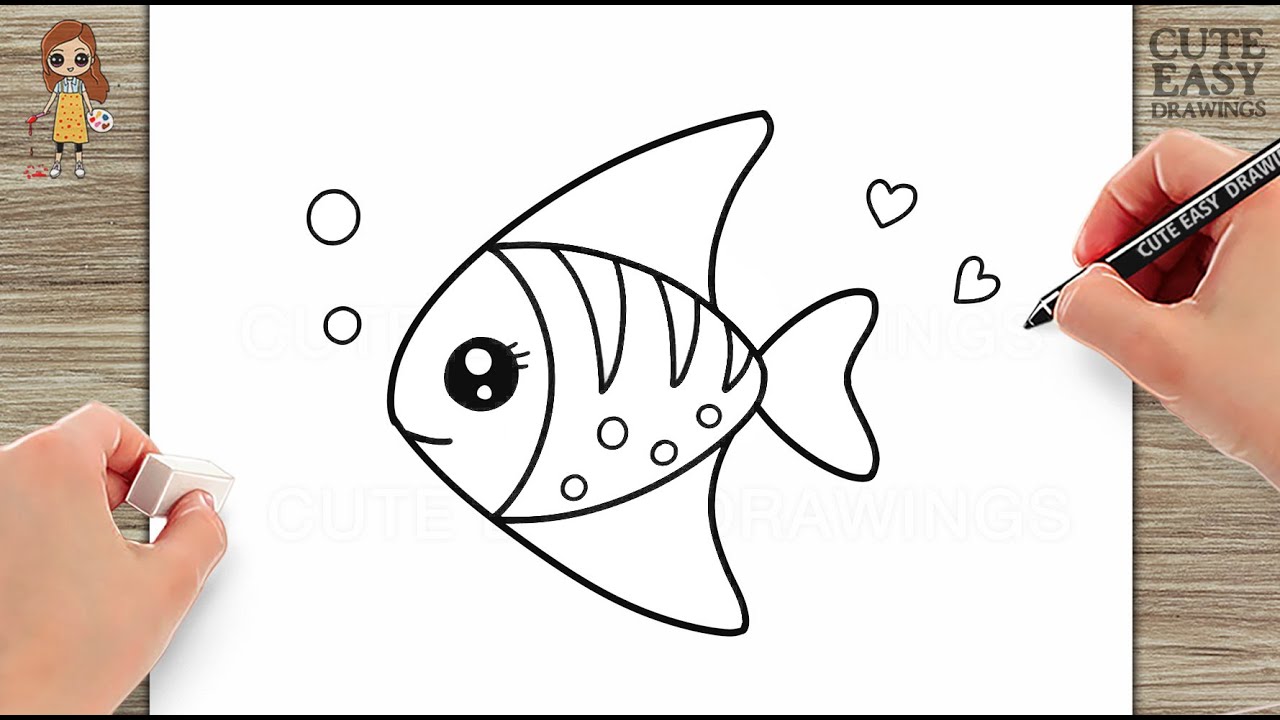 Step by step to draw a Cute Fish. Drawing tutorial a Cute Fish