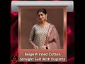 Libas Beige Printed Cotton Straight Suit With Dupatta