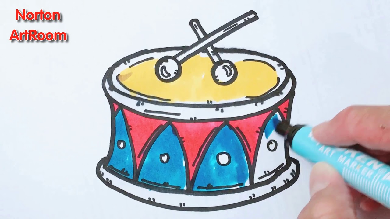 How To Draw A Cartoon Drum Simple Drawing Tutorial Norton Artroom Youtube