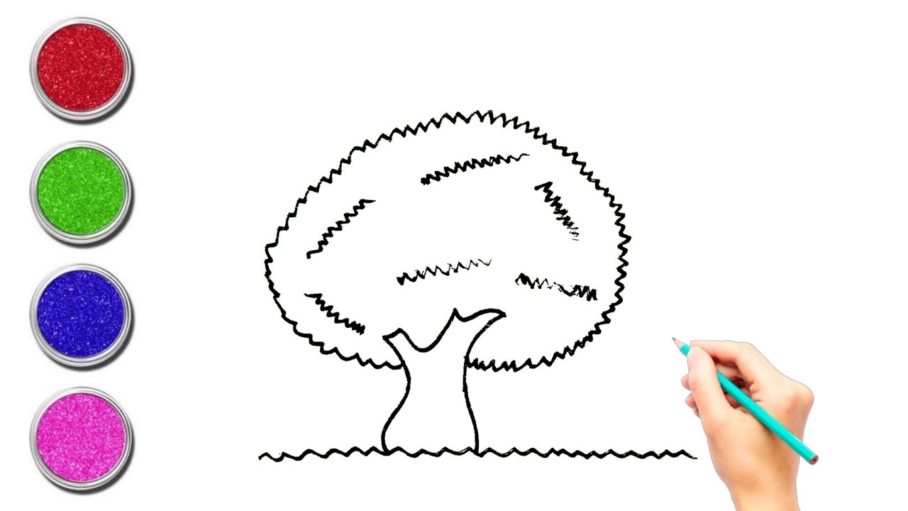 How to draw Tree drawing and painting and colouring for kids, DIY for