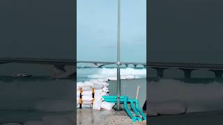 High Waves In Male Around Surfing Area Near Bridge