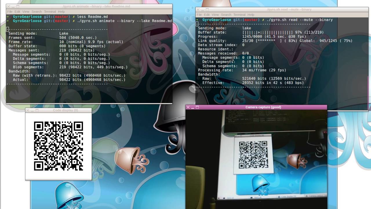 Transmitting data streams with QR codes
