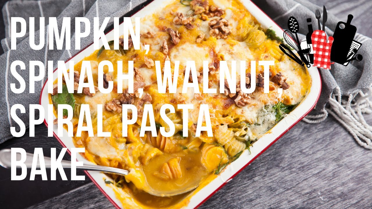 Roasted pumpkin spinach and walnut spaghetti