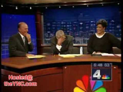 News reader cannot stop laughing at model falling over!