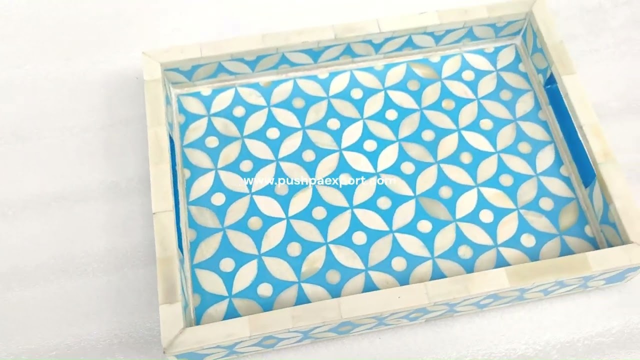 BONE INLAY TRAY BLUE By Pushpa Exports 