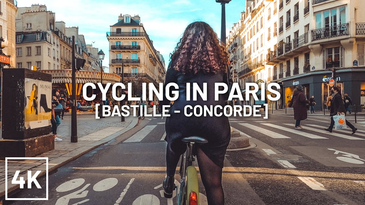 CYCLING IN PARIS in a SUNNY DAY (4K)(Place de la Bastille - Place de la Concorde)