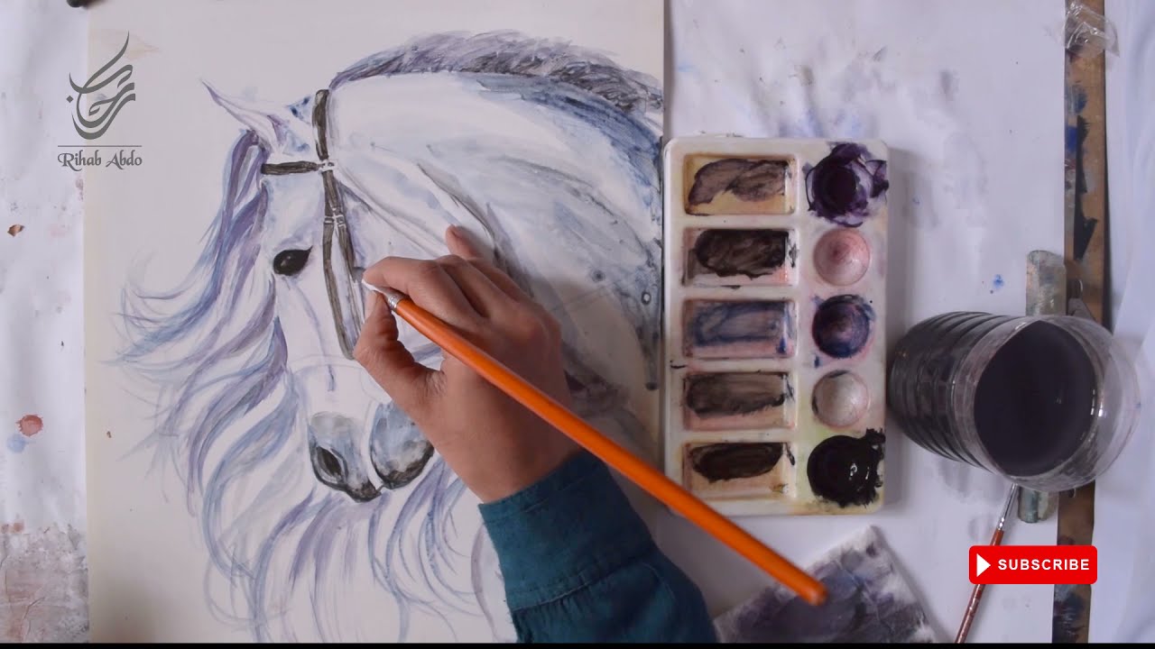 رسم حصان بالالوان المائية