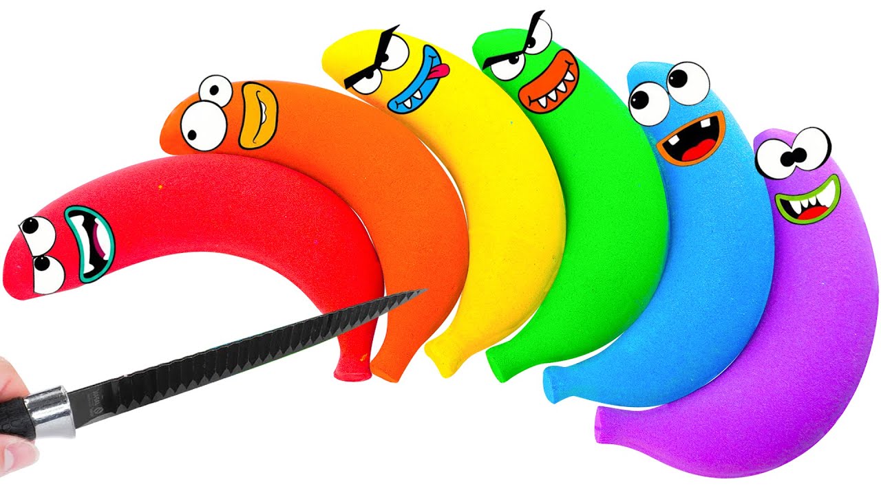 Satisfying Video 💖 How To Make Rainbow Banana From Kinetic Sand Cutting ASMR & Funny Face 🌈