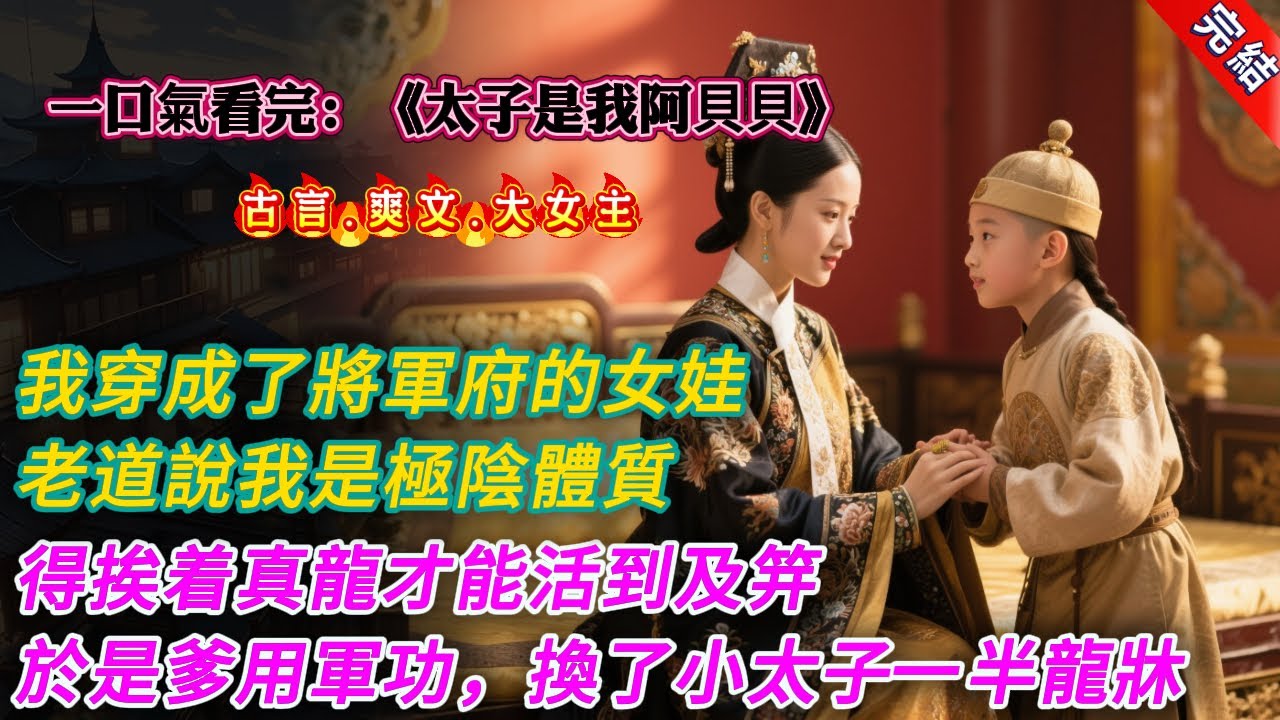 【古言.完結】《太子是我阿貝貝》，我穿成了將軍府的女娃。夜裏竟能看見滿屋子的阿飄！老道說我是極陰體質，得挨着真龍才能活到及笄。我爹用軍功一鬧，小太子的龍牀就分了我一半……我抱着太子一睡便是十年。
