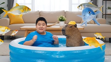 Buổi trưa tắm hồ bơi “siêu cấp vũ trụ” của Capybara ở trong nhà! #capybara