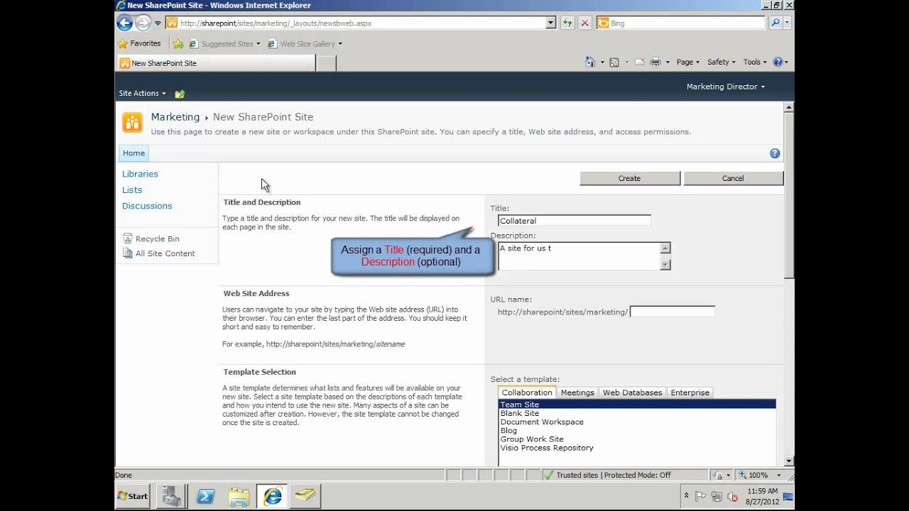 sharepoint 2010 team site template