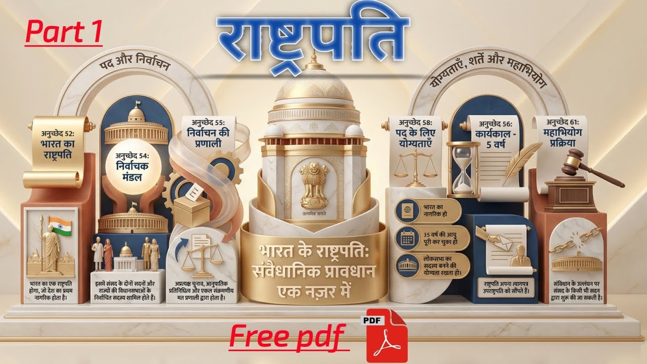 Series 6 भारत का राष्ट्रपति। One shot। अनुच्छेद 52 - 62। One Shot। Free pdf। Article।