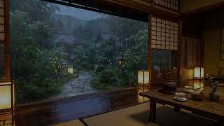 Cozy Rain Night at a Traditional Chinese Home with a Serene Green Courtyard