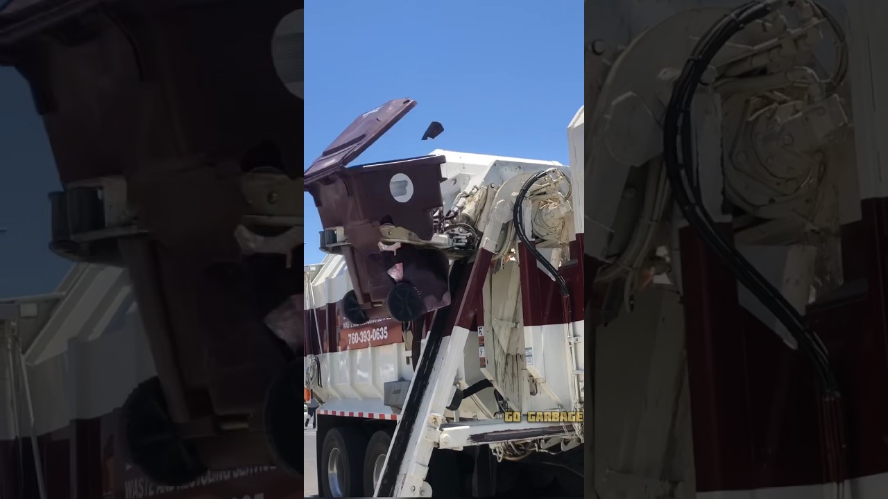 Garbage Truck Destroys Trash Bin 😱 