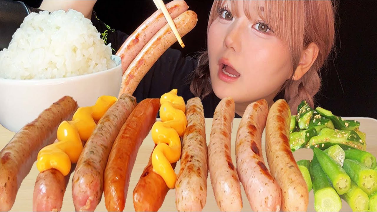 ASMR ジュージーなウインナー食べ比べ【咀嚼音/ モッパン/Mukbang/ Eating Sounds】【日本語字幕】