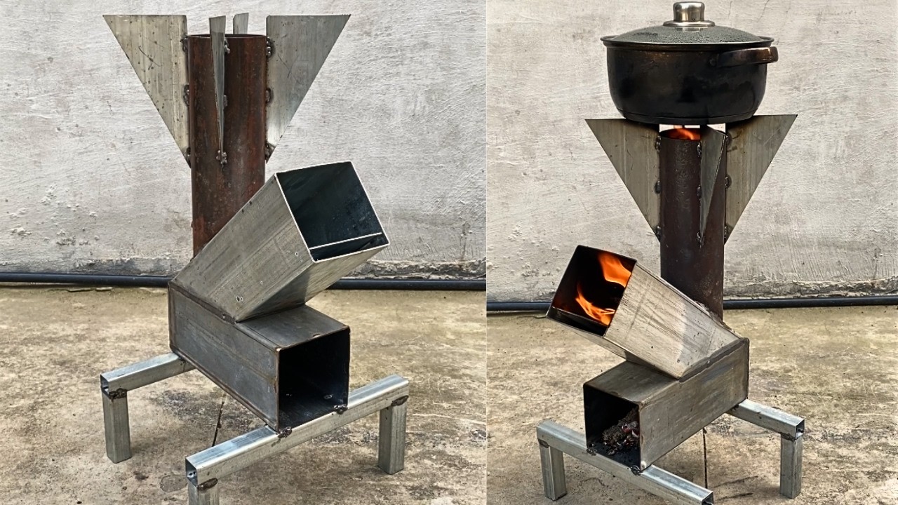 DIY - Great Craftsman's Ideas // New And Convenient Wood Burning Rocket Stove Idea From Steel Pipe ! - H.Ironworkers