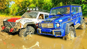 RC Cars Stuck In MUD — Jeep Cherokee Axial SCX10 VS Mercedes Benz G500 4x4² Galenvagen MST CFX–W