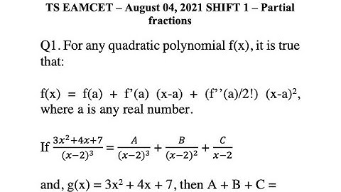 TS EAMCET Maths - Partial fractions August 04, 2021 Shift 1