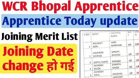 WCR Bhopal Apprentice update 2021, WCR Bhopal Joining Date change, WCR Joining merit list 2021