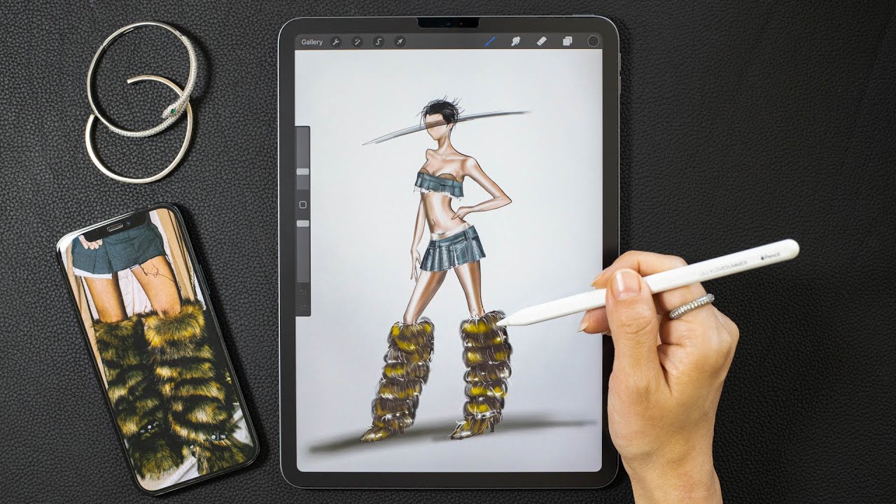 Procreate Digital Fashion illustration tutorial: How to draw Fur boots ...
