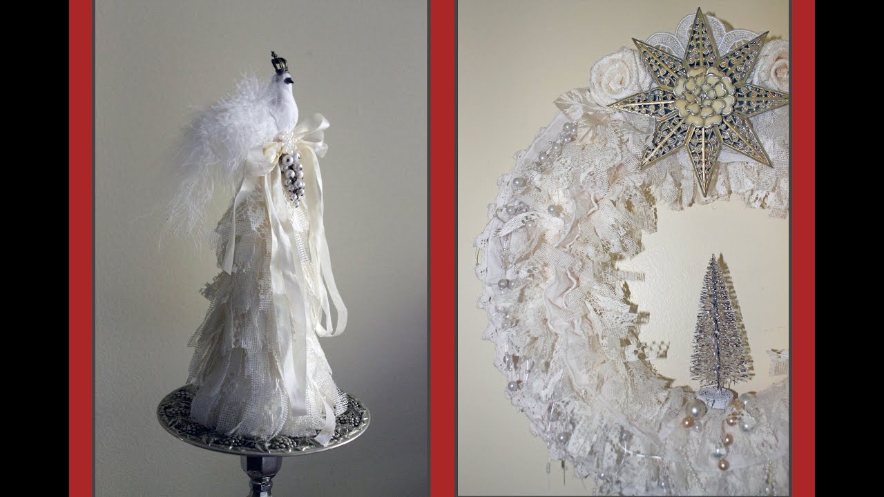 Shabby Chic Christmas Wreath, Tree and Shabby Tassle Lace/tulle