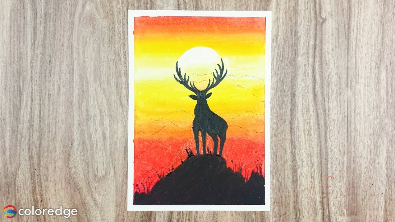 Daily Challenge 18 Deer Shadow Sunset / How to draw / Oil Pastel