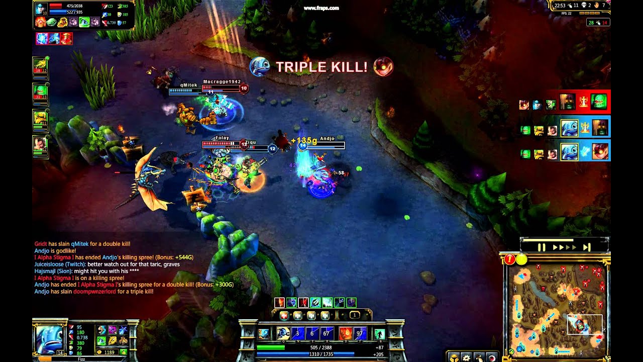 League Of Legends | Fizz quadra kill 4v5