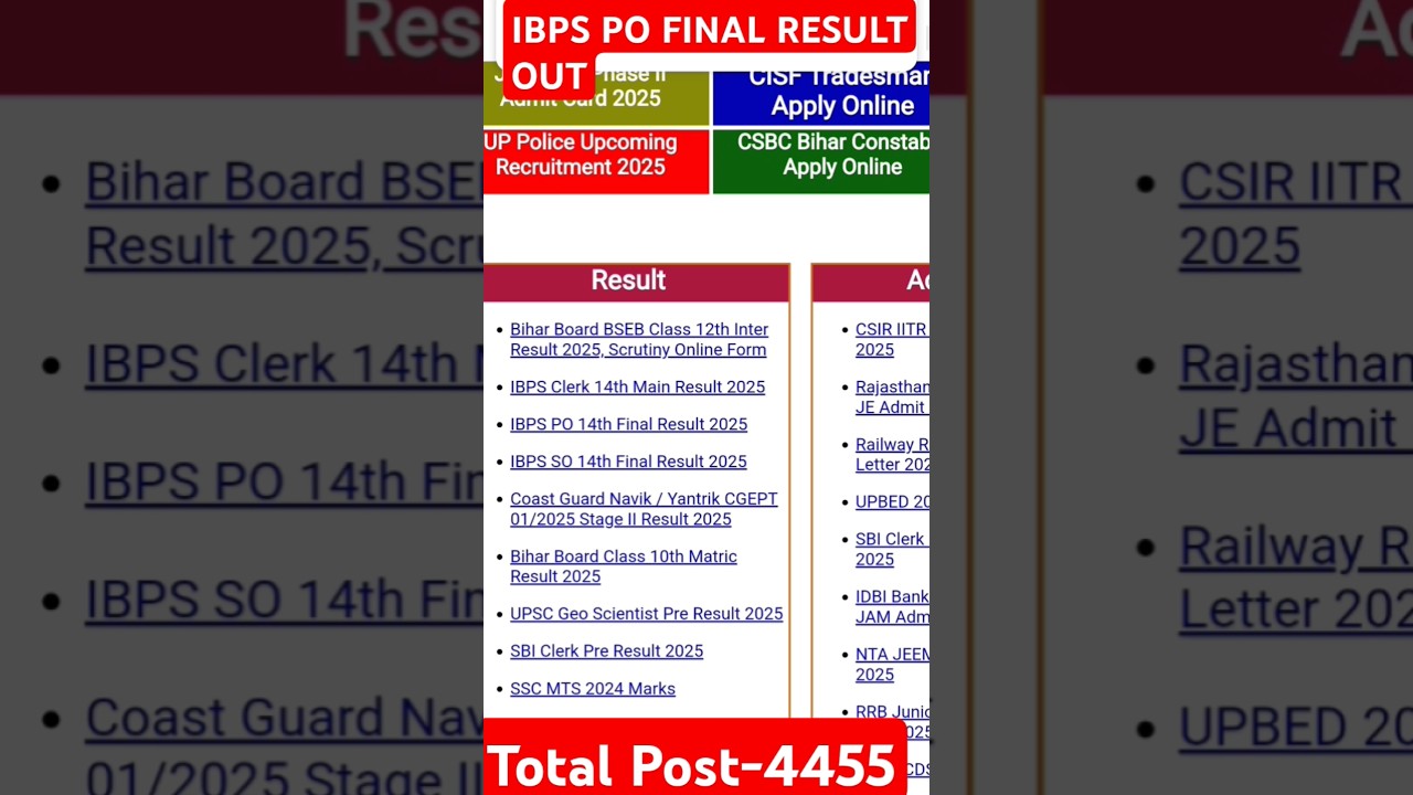 IBPS PO Final Result Out On Sarkari Result 