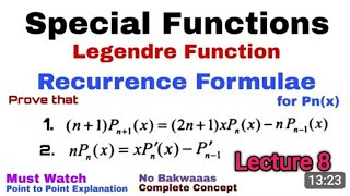 Legendre Polynomial fo Bsc Honours Physics | Recurrence Relation of Legendre polynomials for BSc Le8